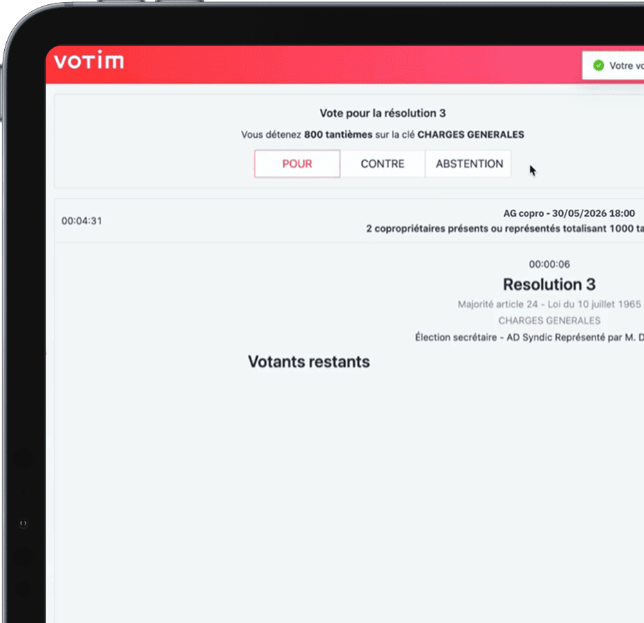 Interface de vote hybride Votim sur tablette